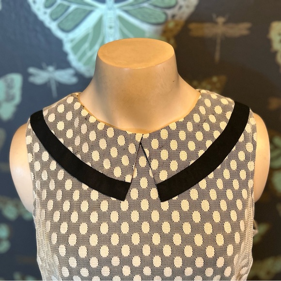 Poema Shell Blouse Peter Pan Collar Vintage Style Sheer Lace Swing Black Cream - Picture 2 of 5